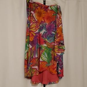 Lauren multi color ruffle high low skirt 14 NWT